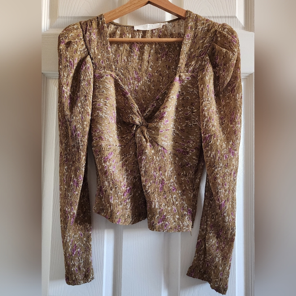 ASTR The Label Olive Green and Purple Crepe Blouse